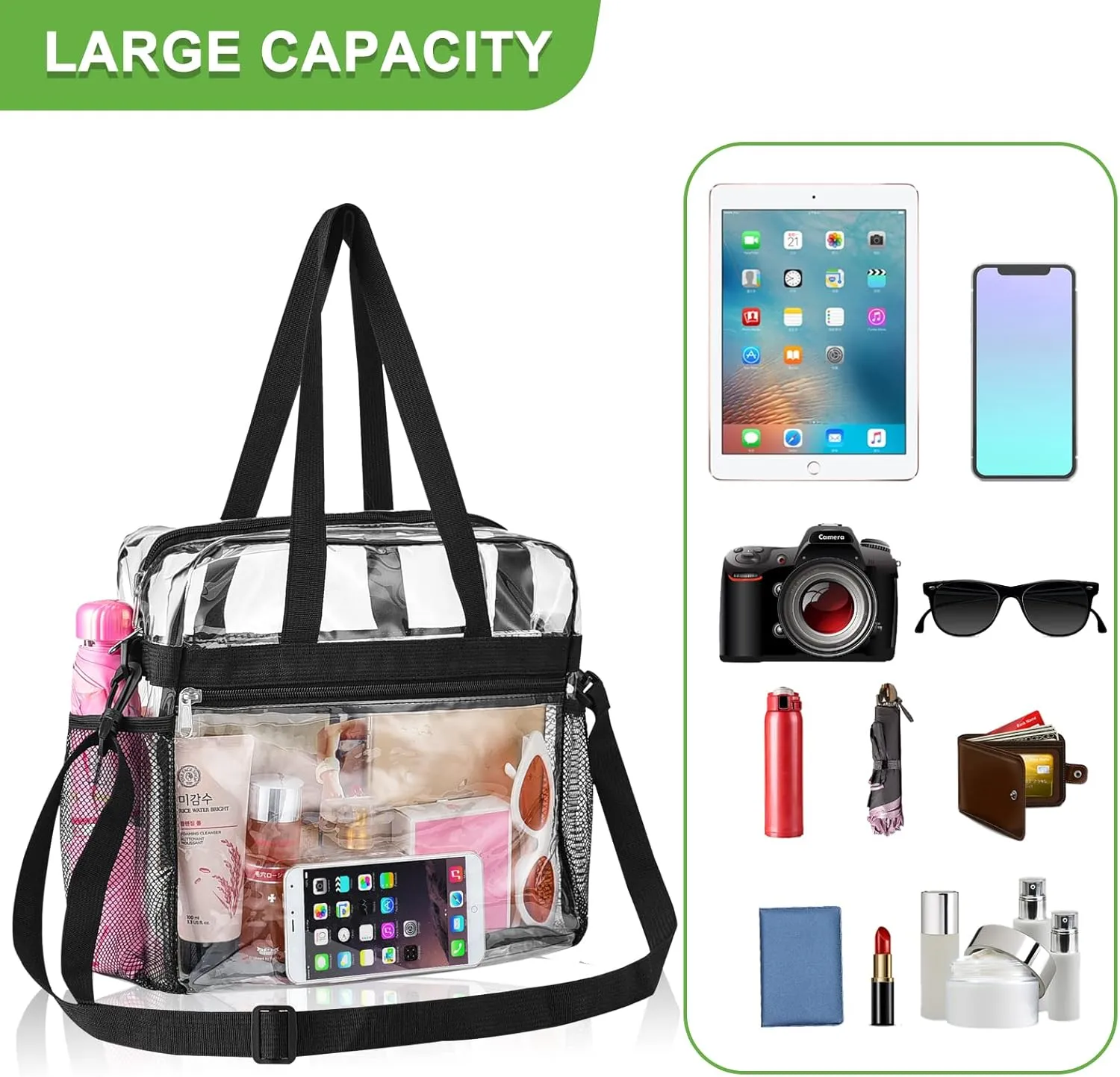 Oraben Clear Tote Bag Clear Bag Stadium Approved 12x6x12 Stadium Bag for Work, Sports Games,Gym
