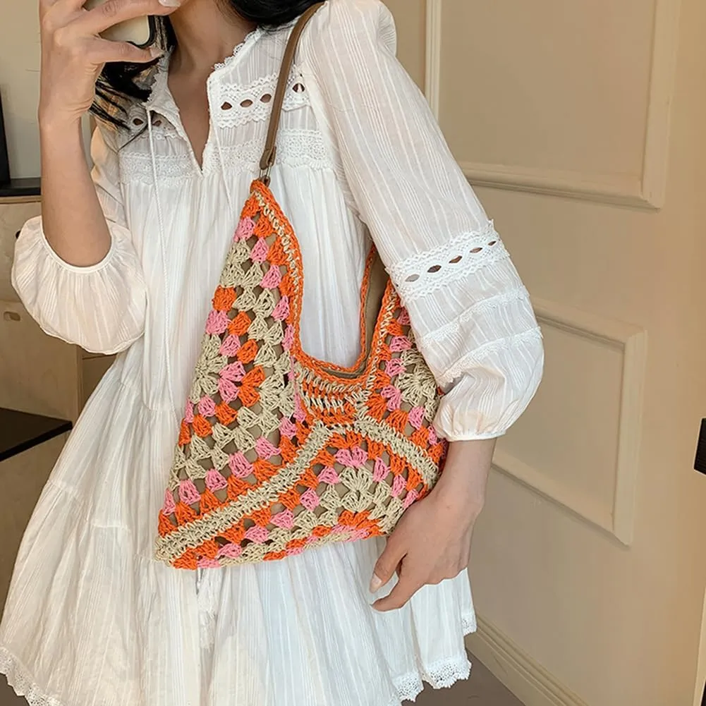 Orgone Beach Bag, Straw Beach Tote Knit bags, Summer Woven Handbag, Shoulder Boho Bag for Women