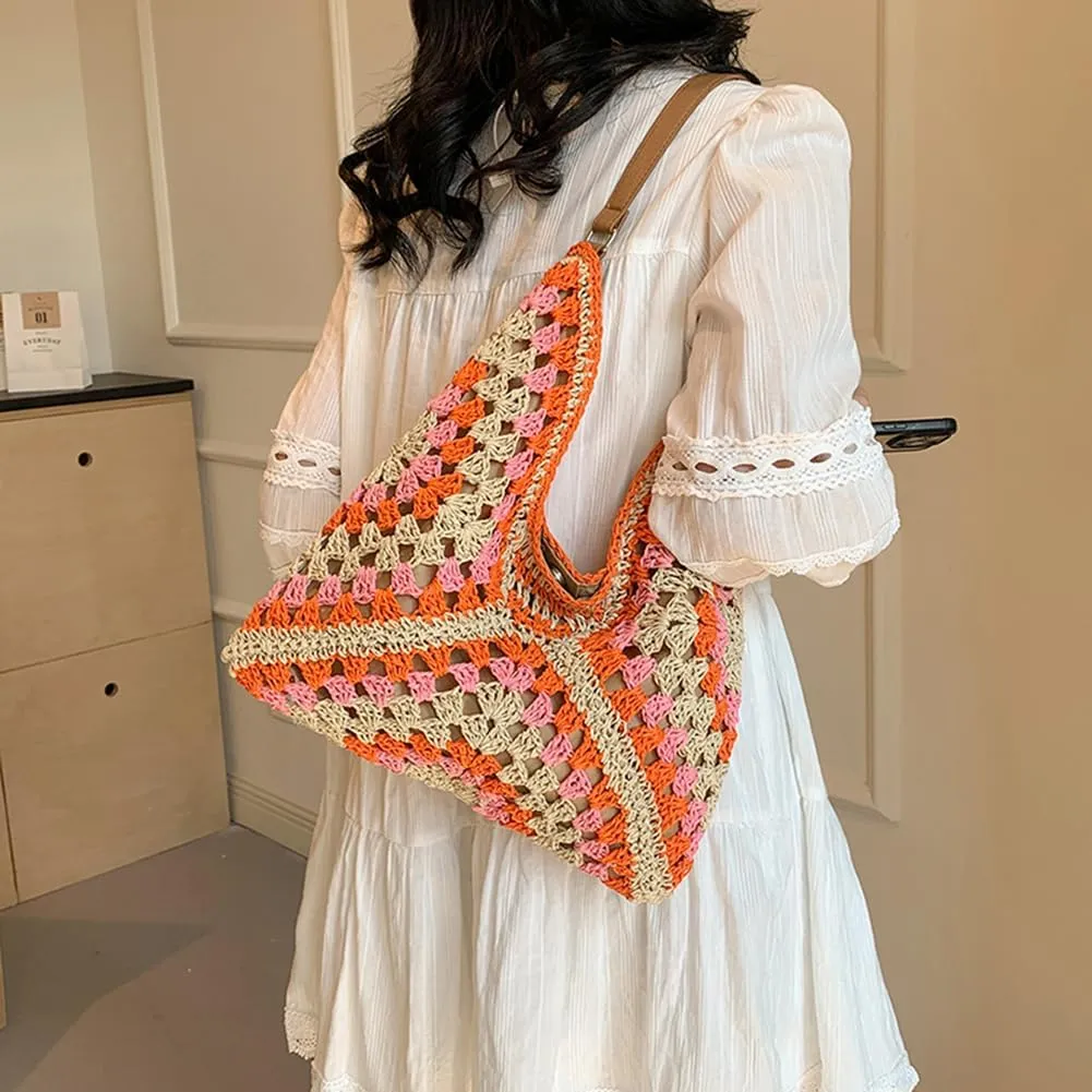 Orgone Beach Bag, Straw Beach Tote Knit bags, Summer Woven Handbag, Shoulder Boho Bag for Women