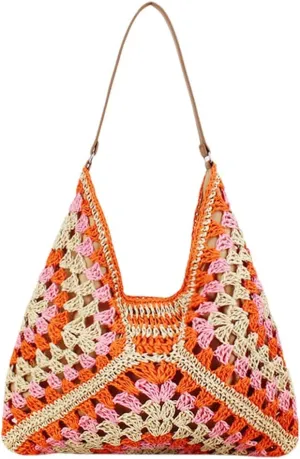 Orgone Beach Bag, Straw Beach Tote Knit bags, Summer Woven Handbag, Shoulder Boho Bag for Women