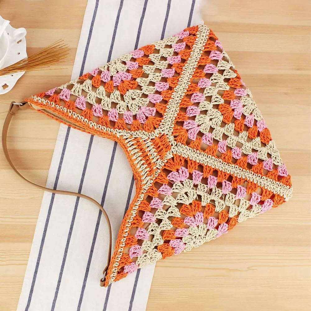 Orgone Beach Bag, Straw Beach Tote Knit bags, Summer Woven Handbag, Shoulder Boho Bag for Women