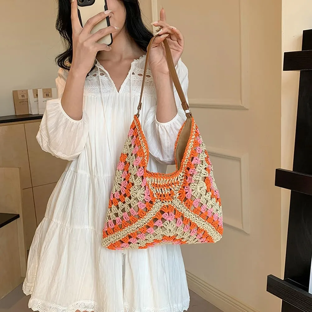 Orgone Beach Bag, Straw Beach Tote Knit bags, Summer Woven Handbag, Shoulder Boho Bag for Women
