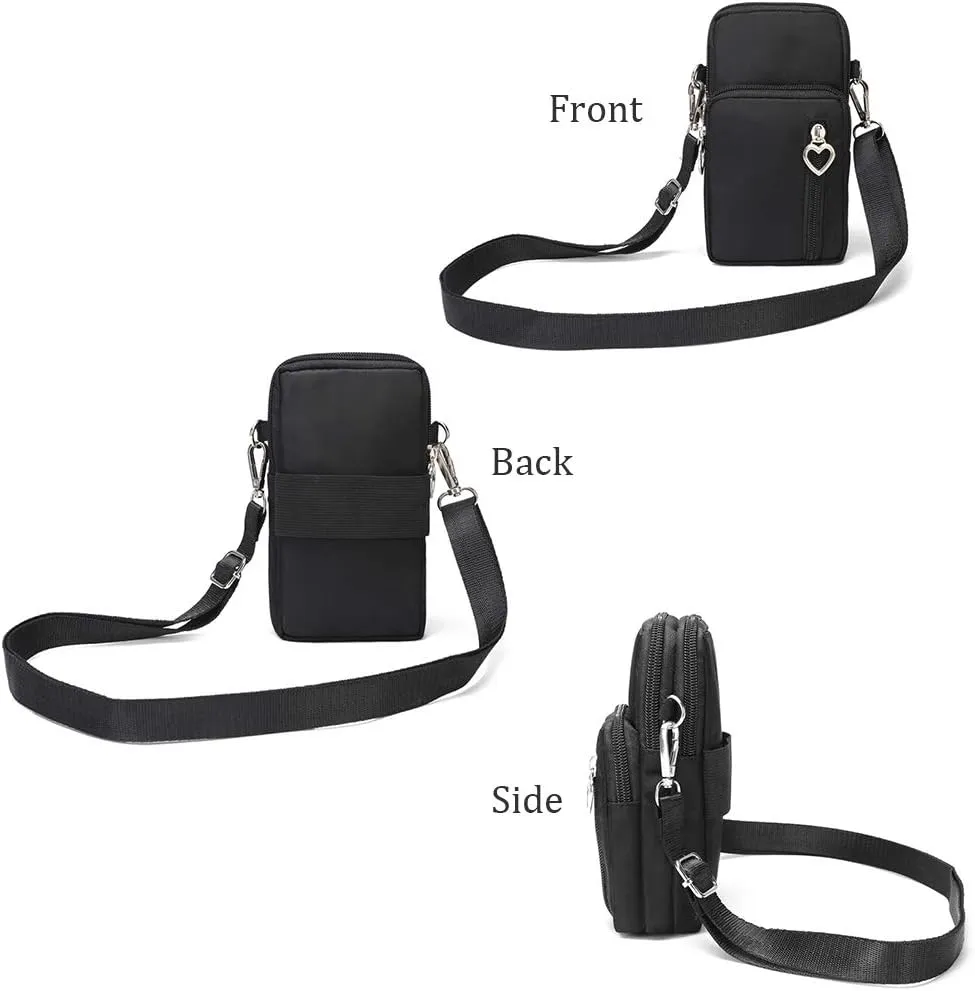 Outdoor Sweat-Proof Running Armbag Cross-Body Shoulder Casual Wallet Purse Crossbody Bag Gym Fitness Cell Phone Key Holder for iPhone 13 12 Pro Max Xs Max/Xr,Galaxy Note 10, P30 Pro,Black
