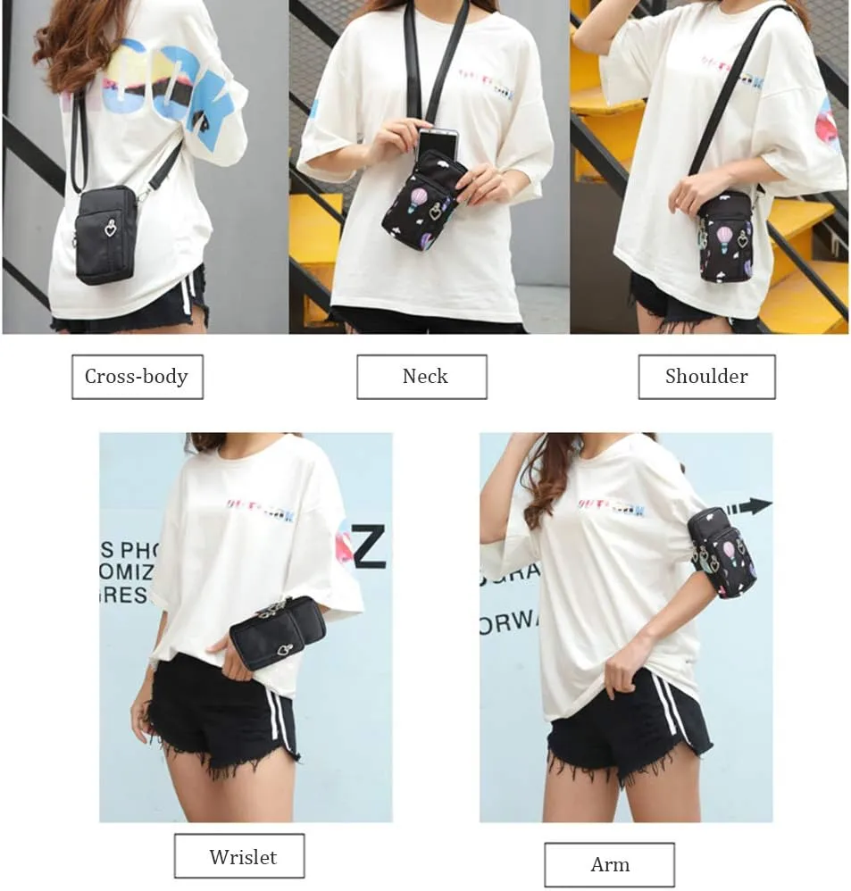 Outdoor Sweat-Proof Running Armbag Cross-Body Shoulder Casual Wallet Purse Crossbody Bag Gym Fitness Cell Phone Key Holder for iPhone 13 12 Pro Max Xs Max/Xr,Galaxy Note 10, P30 Pro,Black