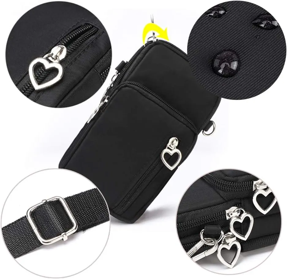 Outdoor Sweat-Proof Running Armbag Cross-Body Shoulder Casual Wallet Purse Crossbody Bag Gym Fitness Cell Phone Key Holder for iPhone 13 12 Pro Max Xs Max/Xr,Galaxy Note 10, P30 Pro,Black