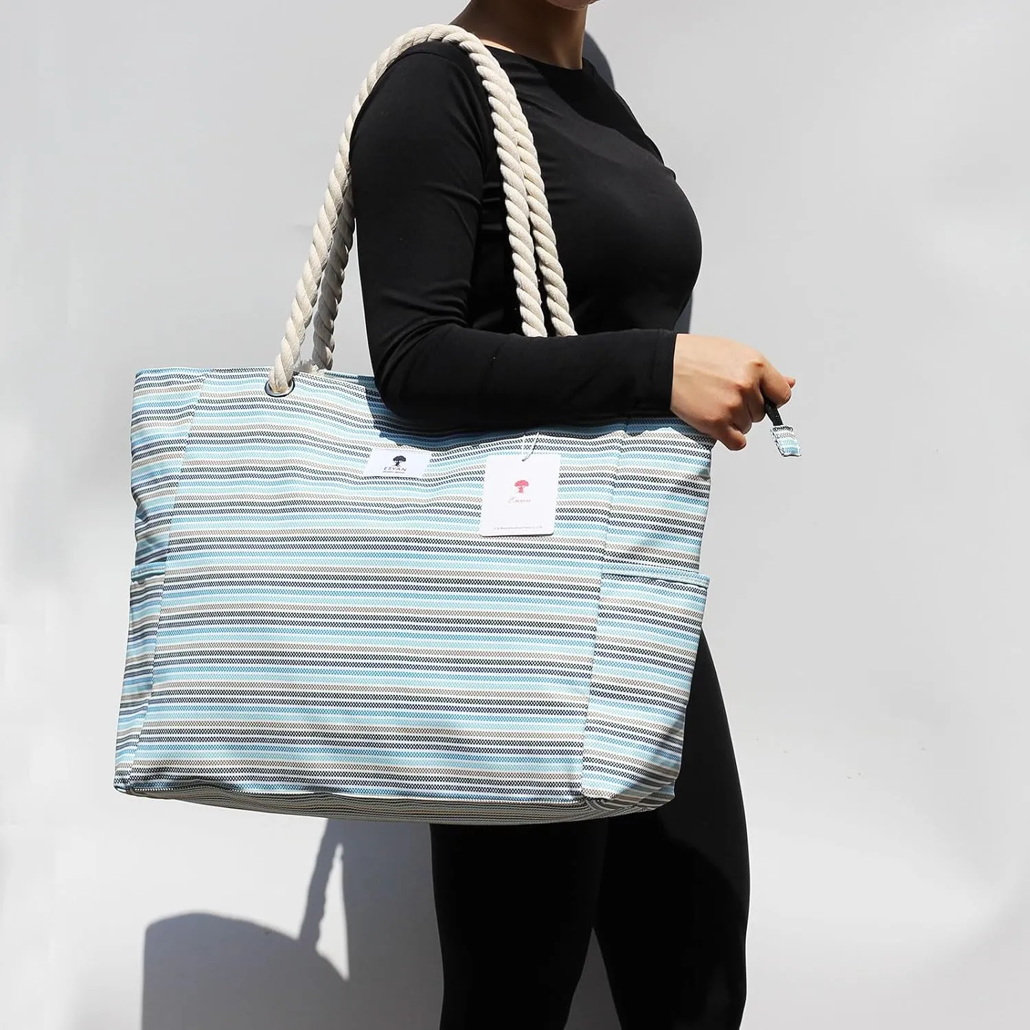 OVERSIZE BEACH BAG Large Tote Bag for Women Waterproof Sandproof with Dry Wet Compartment for Pool Gym Travel