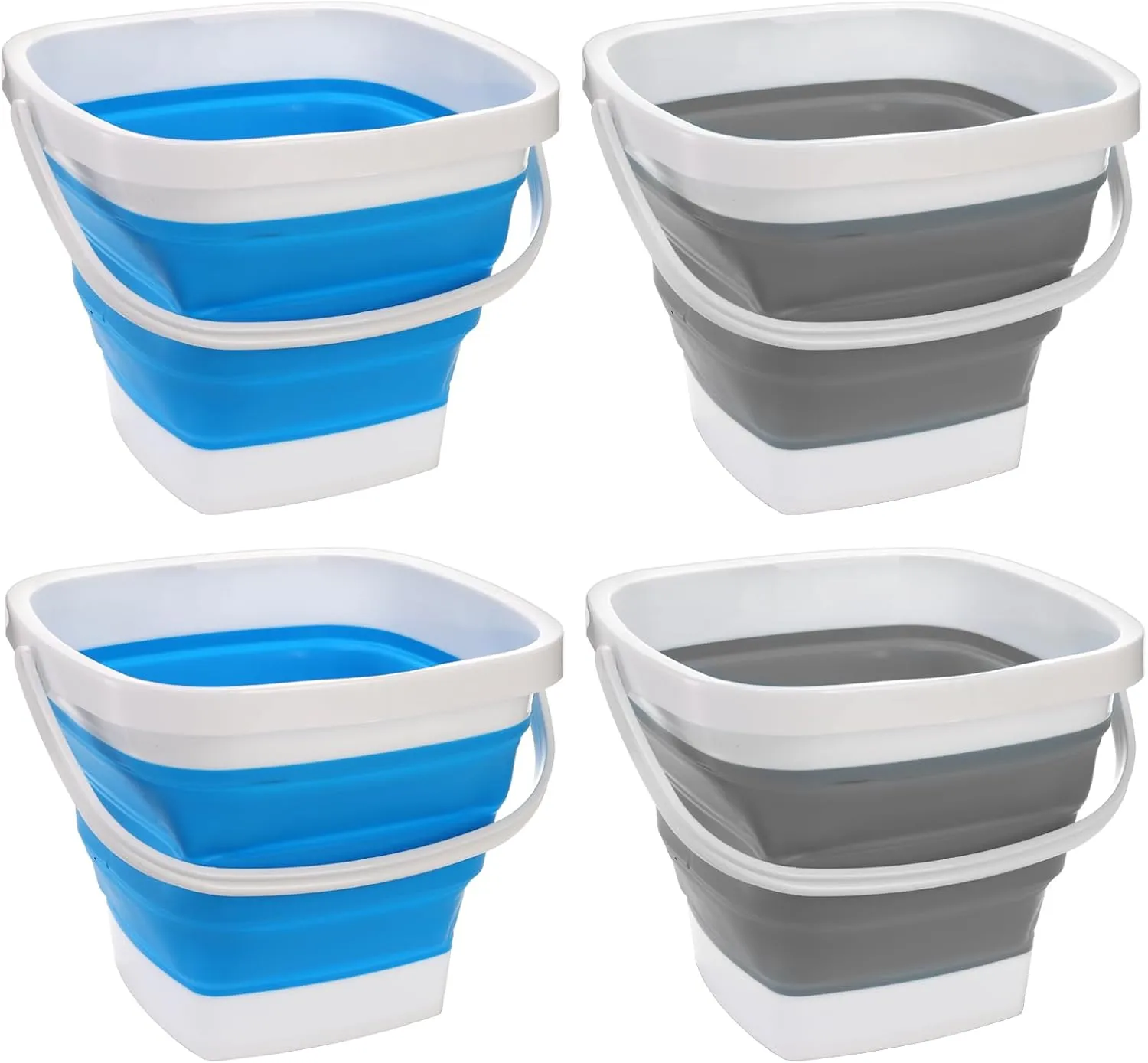 Peohud 4 Pack Collapsible Bucket, 1.3 Gallon/5L Portable Cleaning Bucket, Foldable Washing Tub Fishing Water Pail for Household, Garden, Beach, Camping, Car Washing, Backpacking
