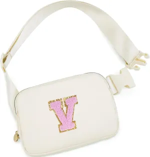 Personalized Belt Bag for Women Girls - Fashion Mini Waist Packs with Adjustable Strap - Trendy Travel Fanny Pack Crossbody Bags with Initial Letter - Teen Gifts | Cream,V