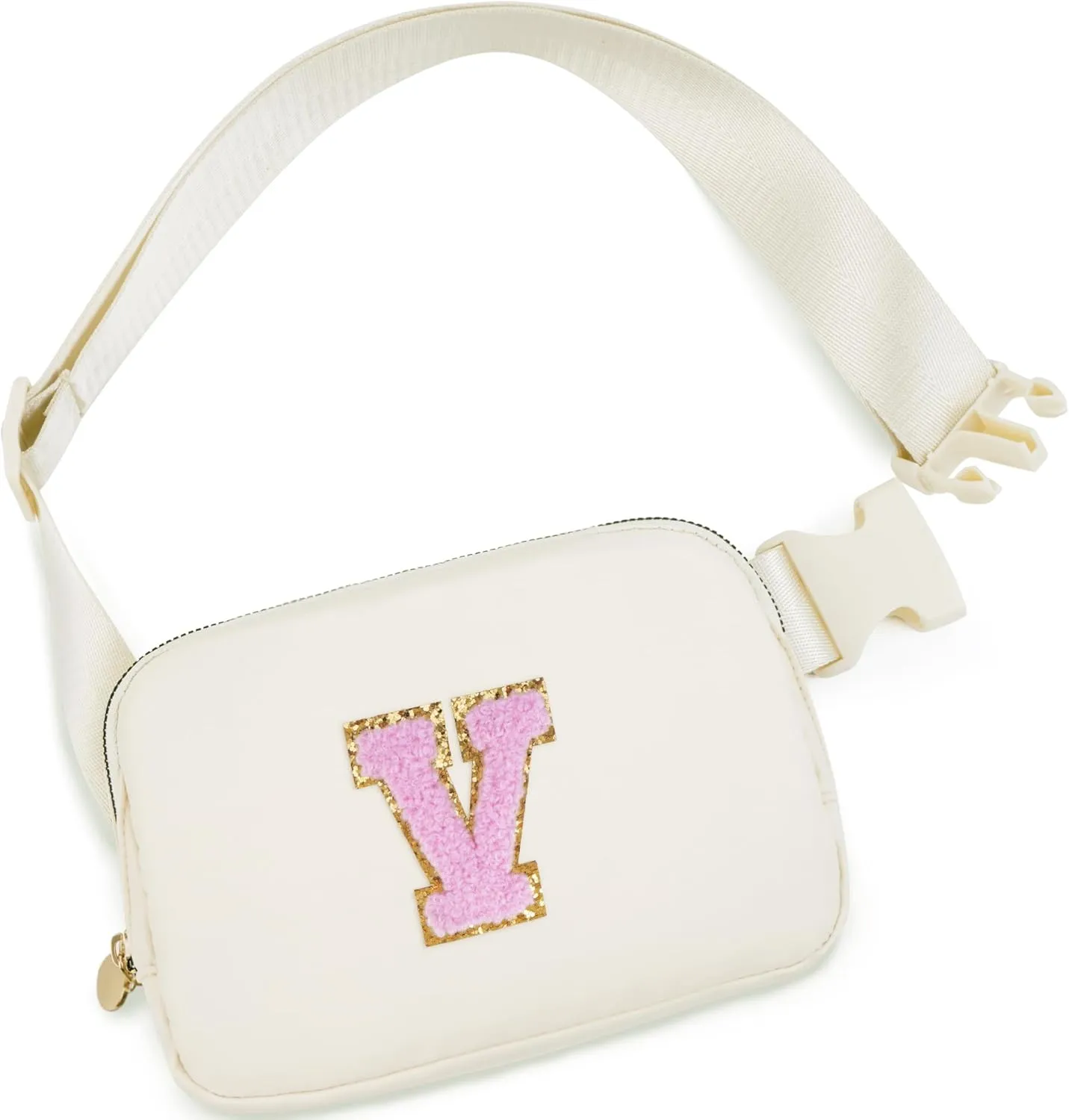 Personalized Belt Bag for Women Girls - Fashion Mini Waist Packs with Adjustable Strap - Trendy Travel Fanny Pack Crossbody Bags with Initial Letter - Teen Gifts | Cream,V