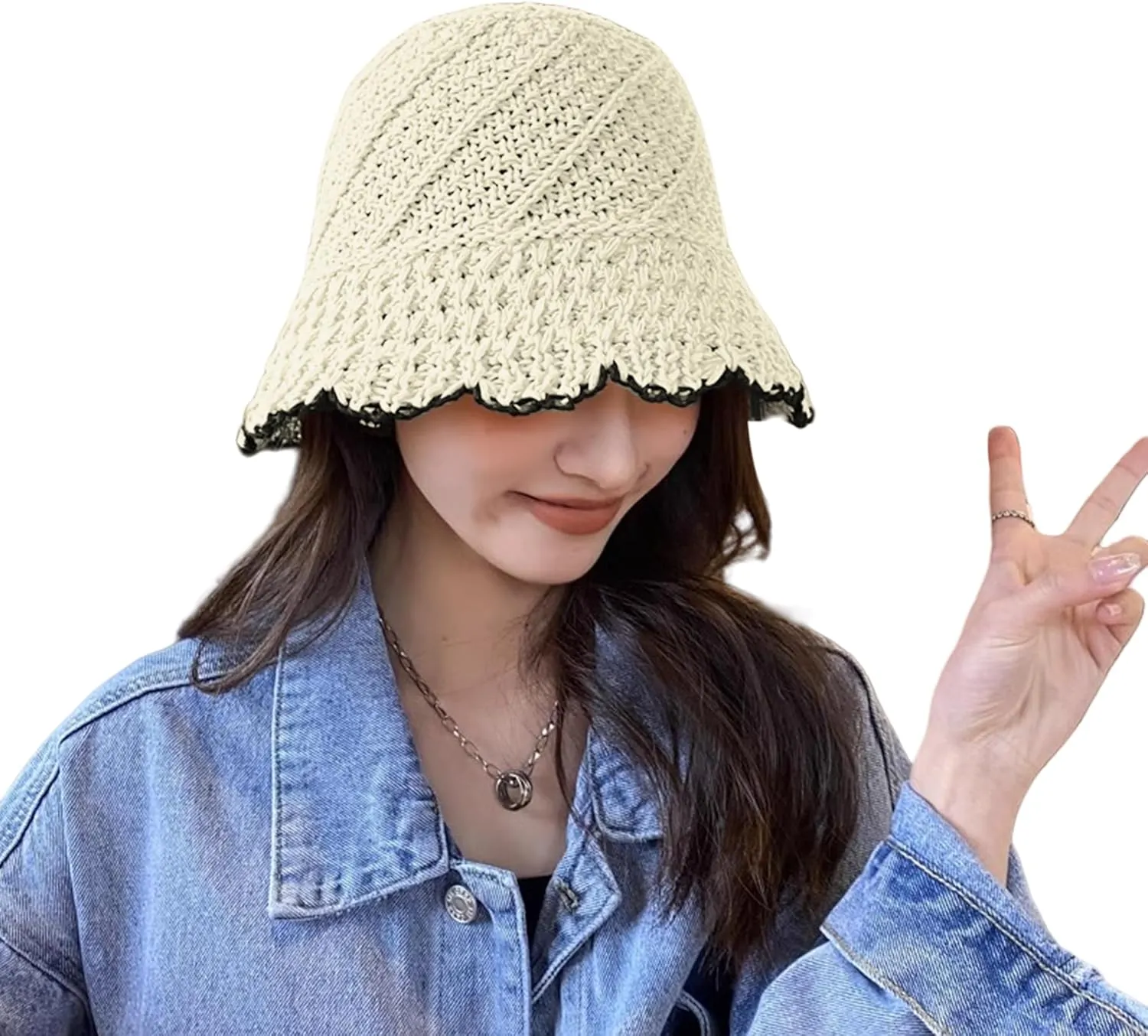 RARITYUS Breathable Crochet Bucket Hats for Women Handmade Knit Sun Hat Fisherman Cap Foldable Floppy Summer Beach Hat