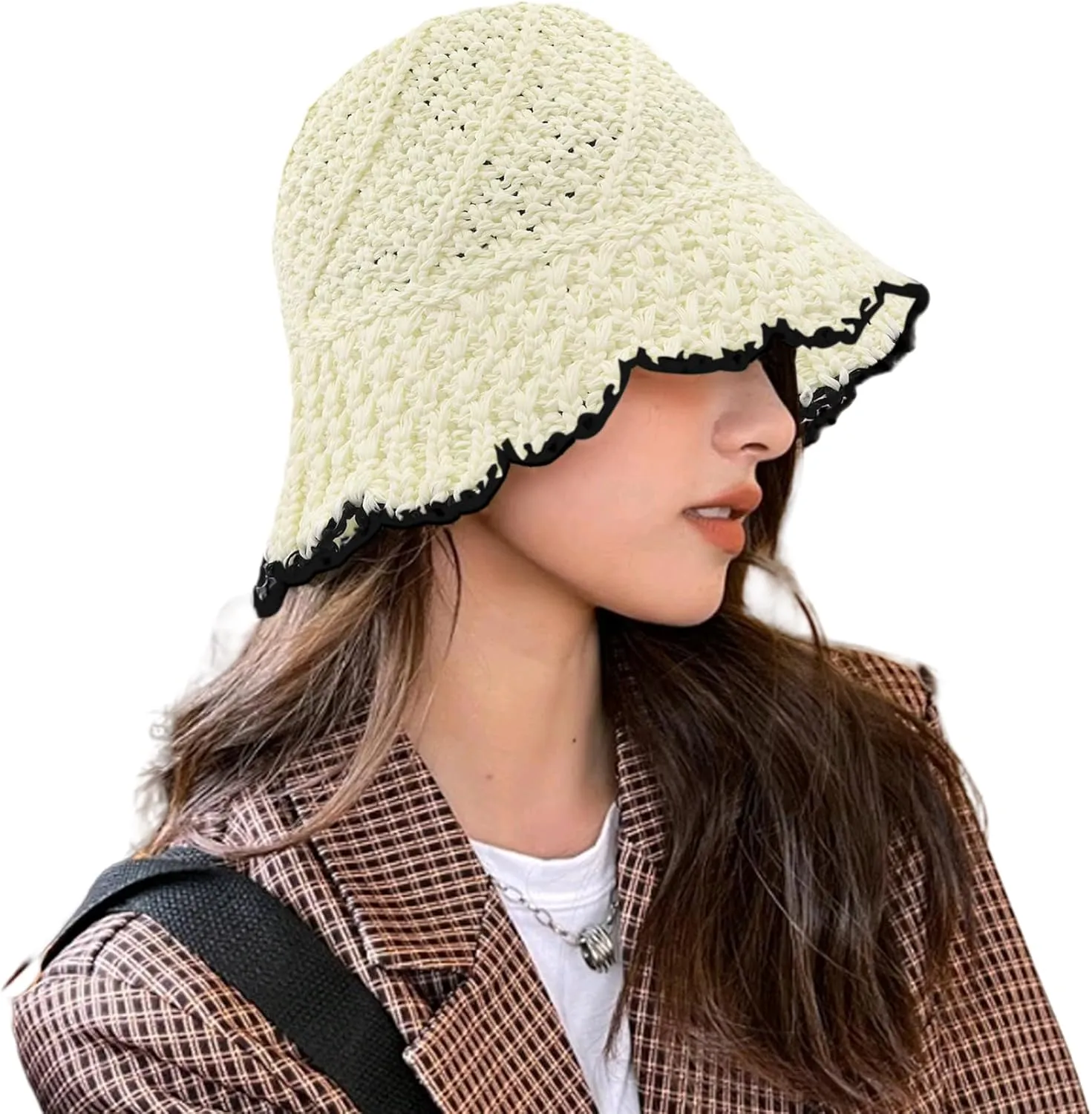 RARITYUS Breathable Crochet Bucket Hats for Women Handmade Knit Sun Hat Fisherman Cap Foldable Floppy Summer Beach Hat