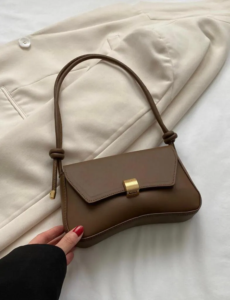 Retro Lightweight,Business Casual Chocolate Brown Flap Baguette Bag