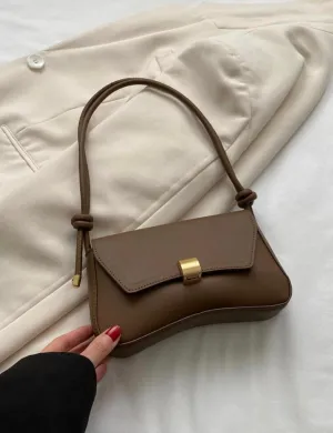 Retro Lightweight,Business Casual Chocolate Brown Flap Baguette Bag