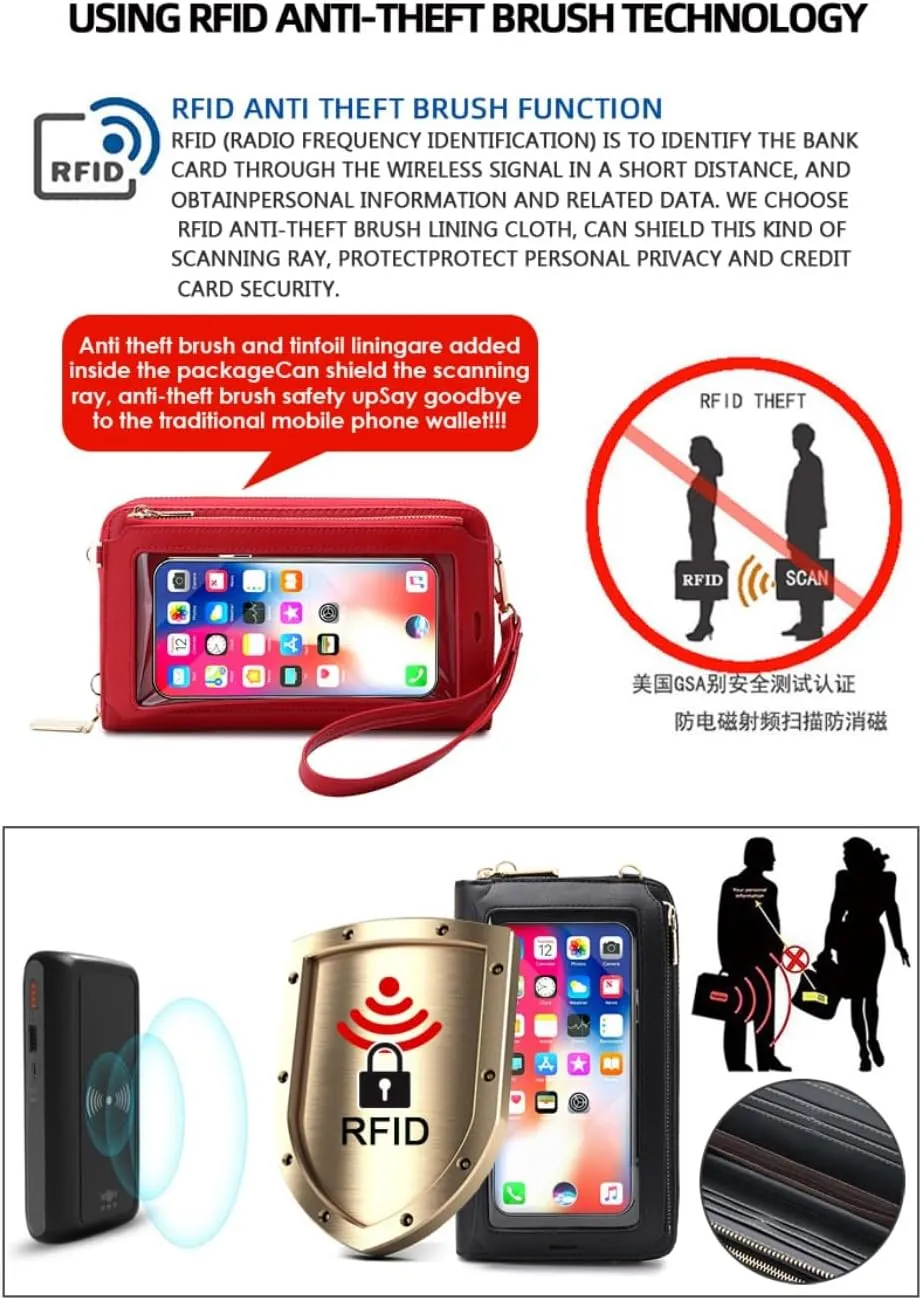 RFID Blocking Touch Screen Phone Bag Small Crossbody Bag Shoulder Handbag Wristlet for Women