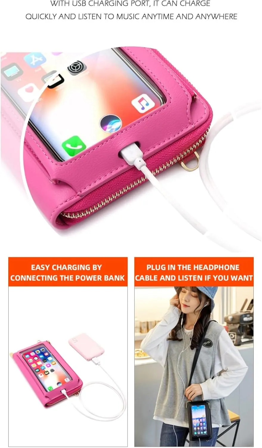 RFID Blocking Touch Screen Phone Bag Small Crossbody Bag Shoulder Handbag Wristlet for Women