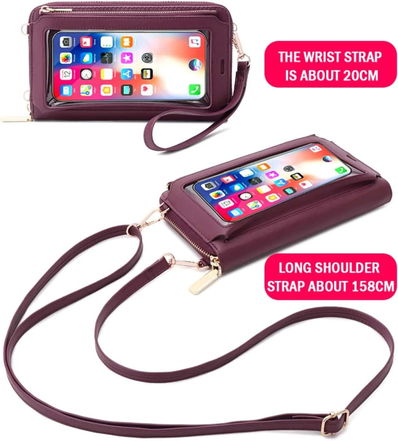 RFID Blocking Touch Screen Phone Bag Small Crossbody Bag Shoulder Handbag Wristlet for Women