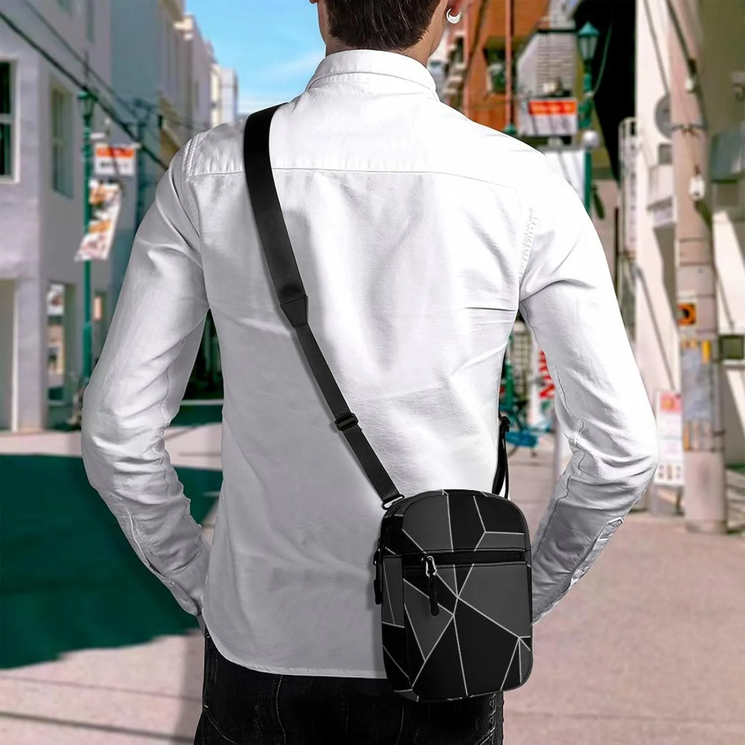 Seamless Emerald Geometric Black Dark Grey Crystal Polygonal Adjustable Fanny Waist Pack Pouch, Waterproof Crossbody Runners Bag Wallet for Gym Hiking Fitness Women Men 6.1 x 2.2 x 7.9 inch