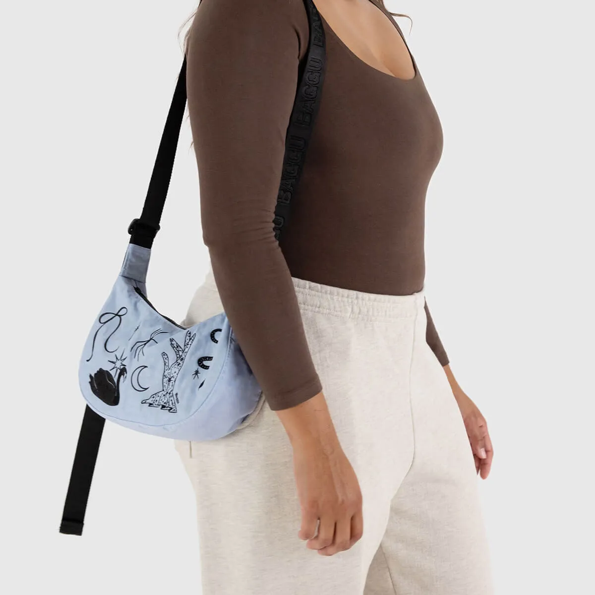 Small Nylon Crescent Bag in Embroidered Ballet Icons by Baggu