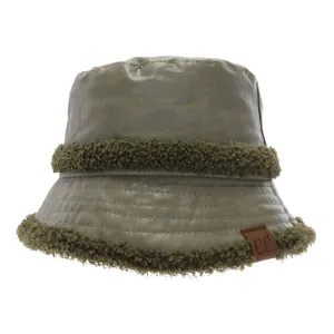 Soft Faux Leather Shearling C.C Bucket Hat Olive