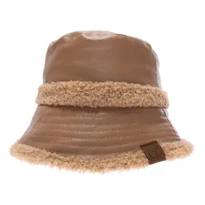 Soft Faux Leather Shearling C.C Bucket Hat Toasted Almond