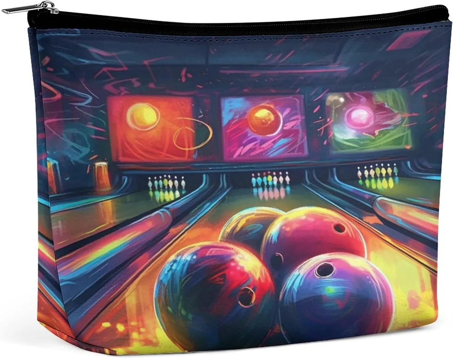 Travel Makeup Bag Portable Cosmetic Bags for Women Bowling Balls Make Up Bags Organizer With Zipper Waterproof Open Flat Toiletry Bag Cute Makeup Pouch for Travel Accessories
