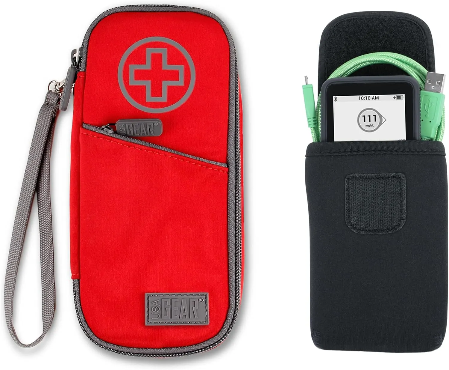 USA GEAR Diabetic Bag and CGM System Device Belt Case Bundle - Insulated Insulin Cooler Travel to Carry Insulin Pen Needles - Pouch Compatible with Dexcom C6 Receiver, Freestyle Libre 2, and More