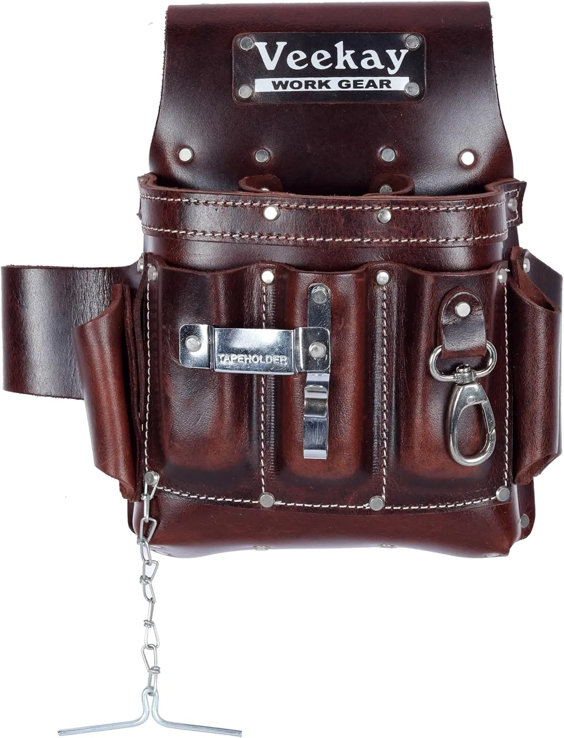 VEEKAY Electrician's Leather Tool Pouch  10 Pocket Full Grain Leather Organizer for Electricians, Carpenters & Construction Workers  Durable, Heavy-Duty Utility Pouch (Brown/Black)