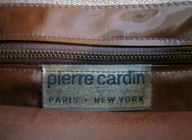 Vintage PIERRE CARDIN signature flap purse envelope bag clutch baguette BROWN