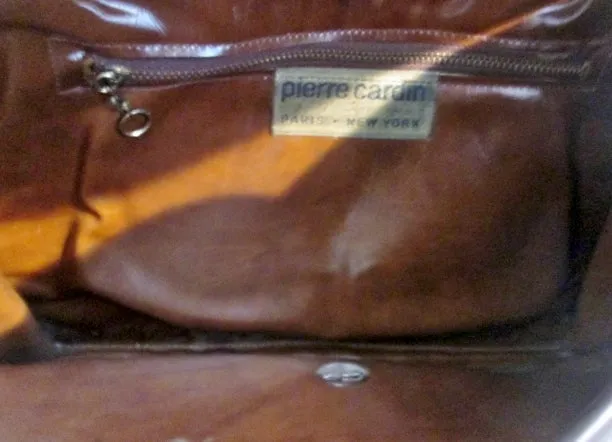 Vintage PIERRE CARDIN signature flap purse envelope bag clutch baguette BROWN
