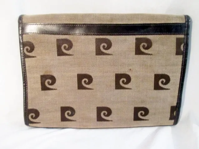 Vintage PIERRE CARDIN signature flap purse envelope bag clutch baguette BROWN