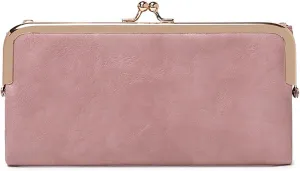 Vintage Women Long Wallets Bifold Ladies Purse Clutch with Kiss Lock and Zip Coin Pocket