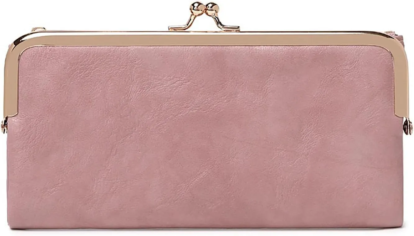 Vintage Women Long Wallets Bifold Ladies Purse Clutch with Kiss Lock and Zip Coin Pocket