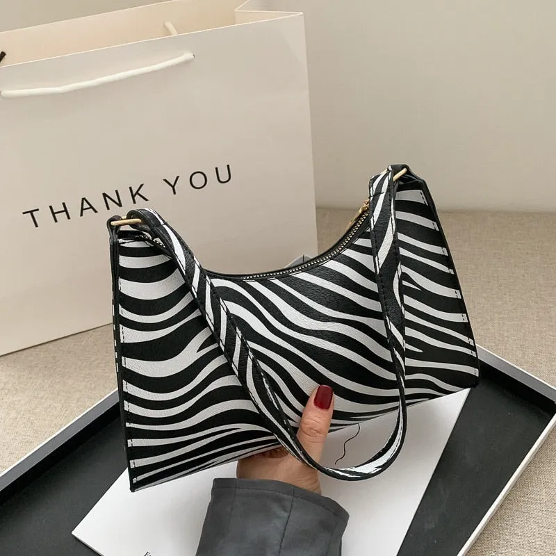 Vvsha Fashion Zebra Print Women Luxury Handbag PU Leather Simple Underarm Shoulder Bags Female Daily Design Baguette Totes Purse Pouch