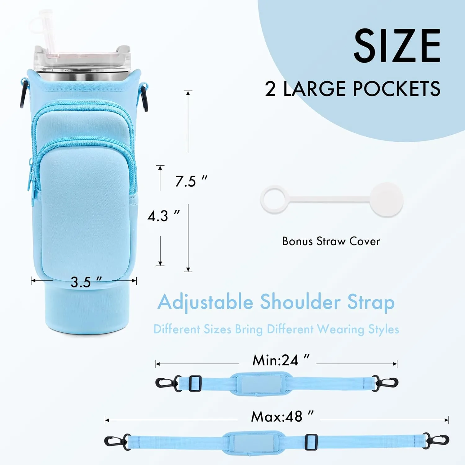 Water Bottle Carrier Bag with Phone Pocket for Stanley Cup 40/30 oz, Water Bottle Holder with Adjustable Strap& Straw Cover, Stanley Cup Accessories
