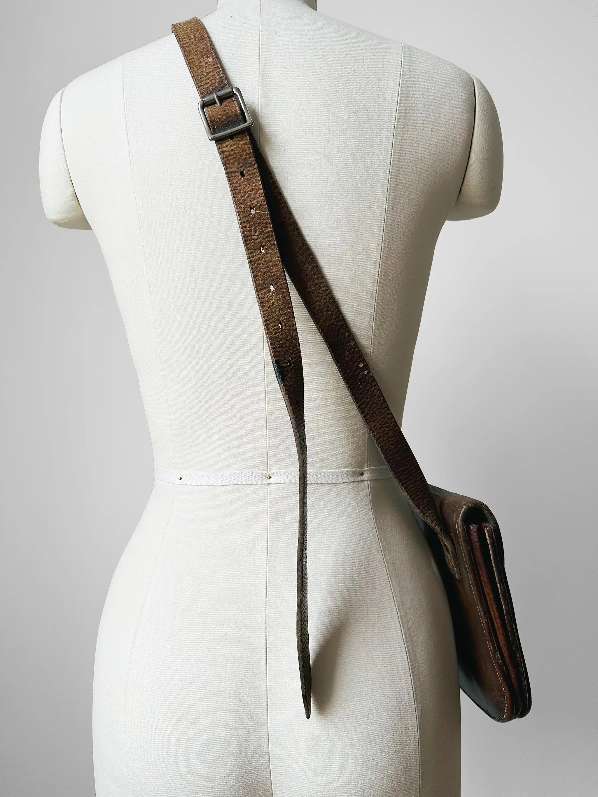 Well-Worn Brown Structured Distressed Leather Turn Lock Crossbody Satchel Bag Purse