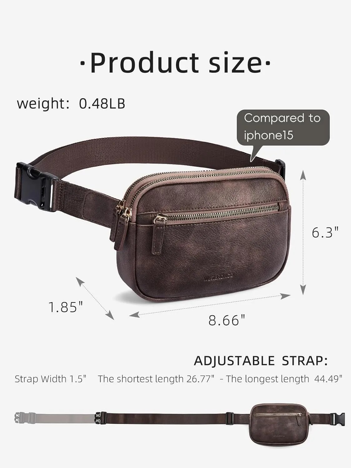 WESTBRONCO Fanny Packs for Women, Fashion Waist Packs with Adjustable Strap, PU Leather Belt Bag with Multi-Pockets, Small Crossbody Purse, Coffee