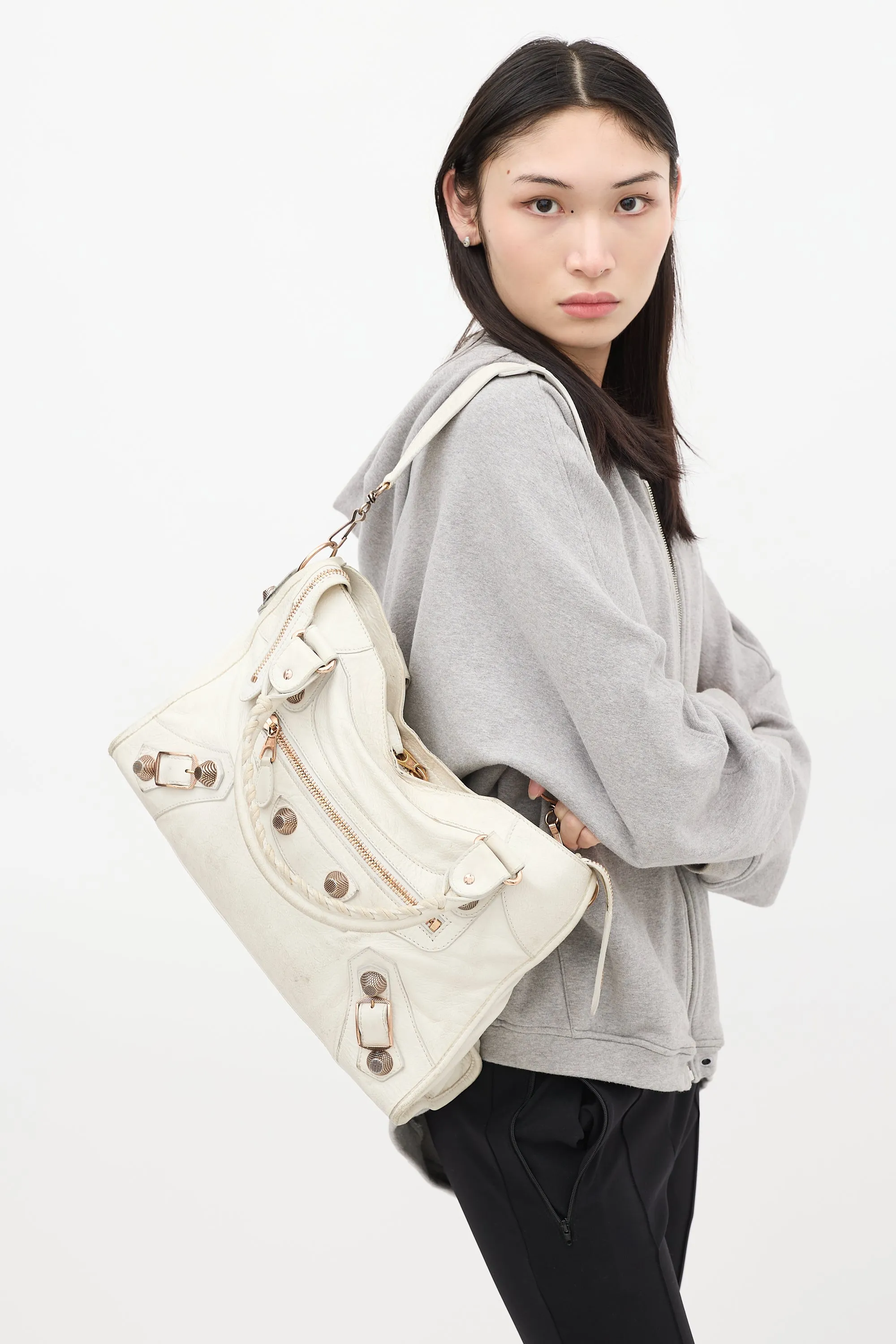 White Leather City Bag
