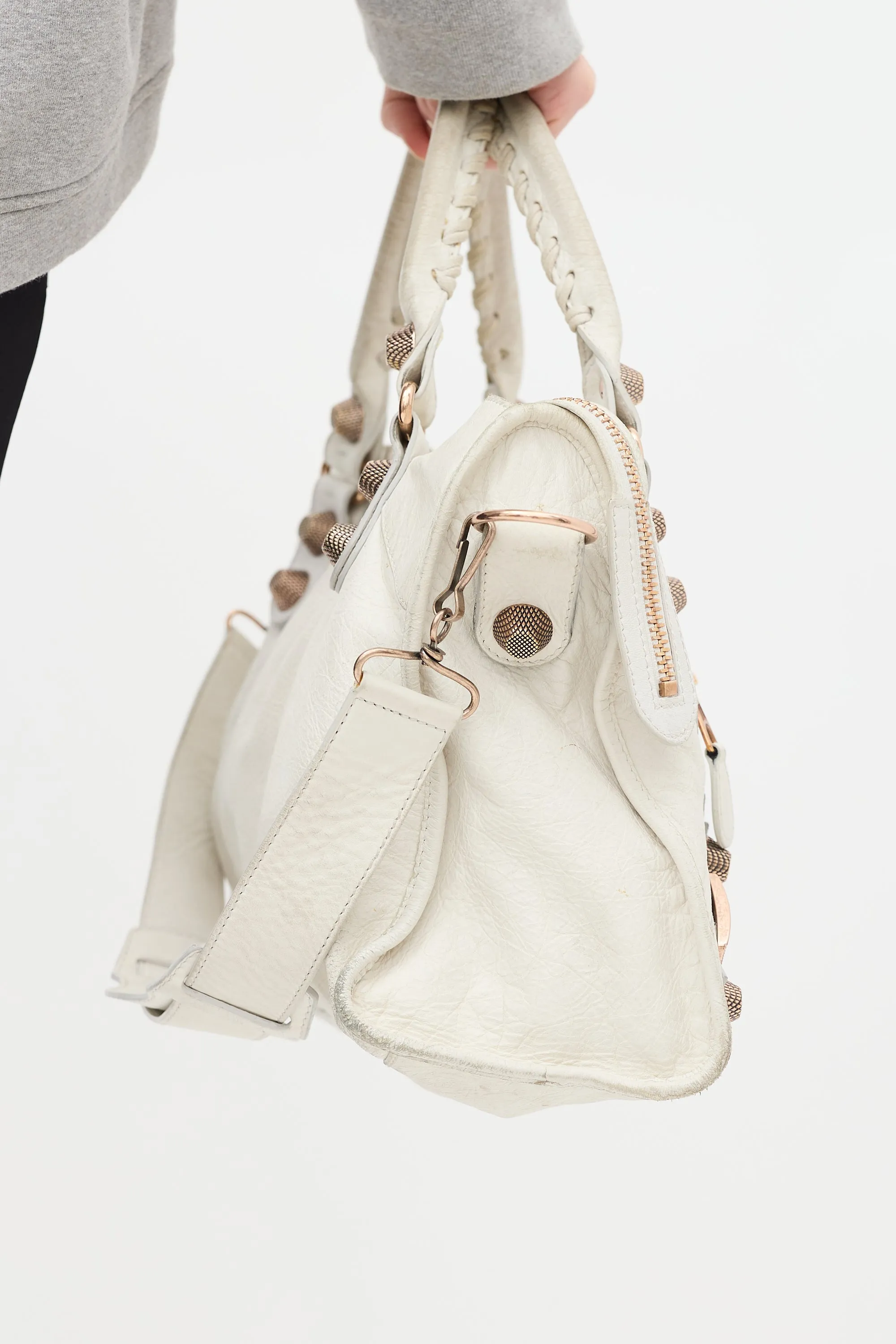 White Leather City Bag