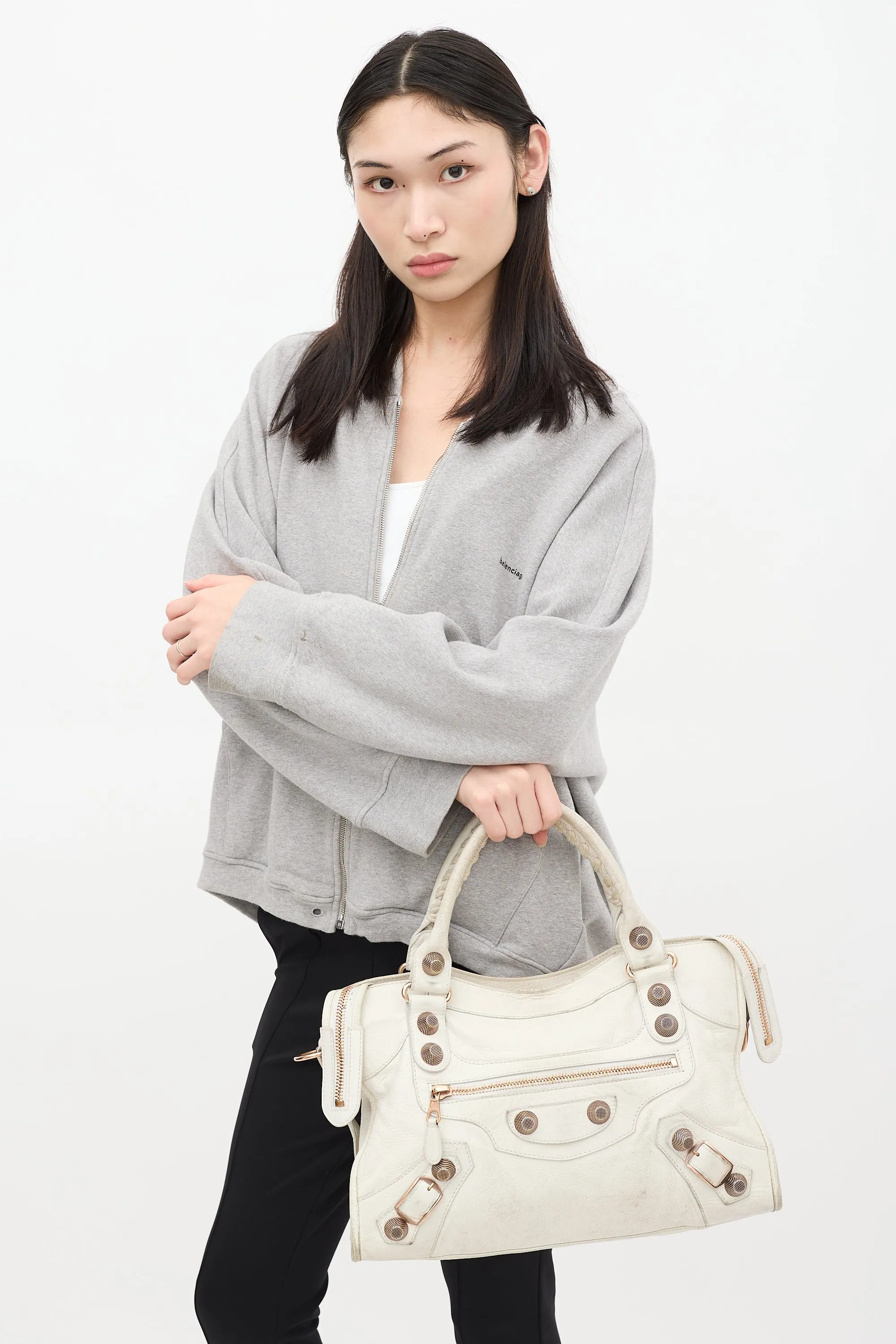White Leather City Bag
