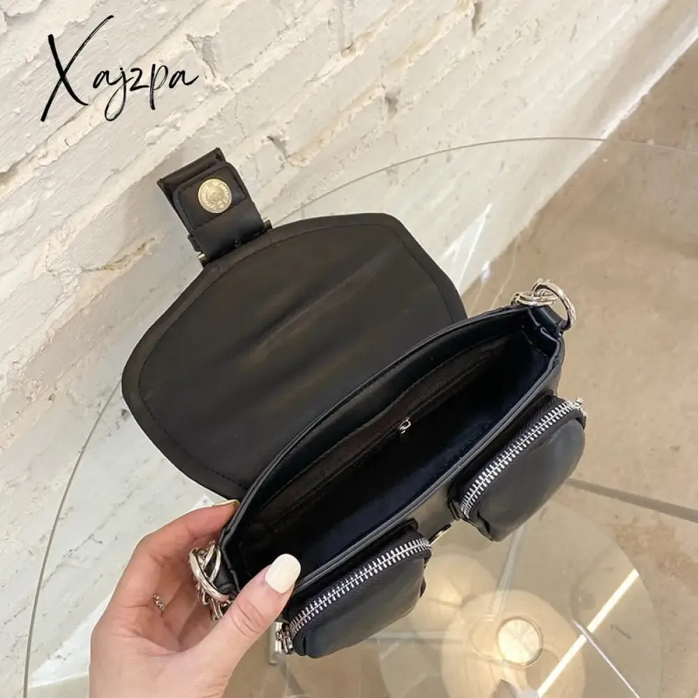 Xajzpa - Retro Women&#39;s Chain Small Shoulder Bag Solid Color PU Leather Ladies Underarm Bags Fashion Female Armpit Bag Tote Purse Handbags