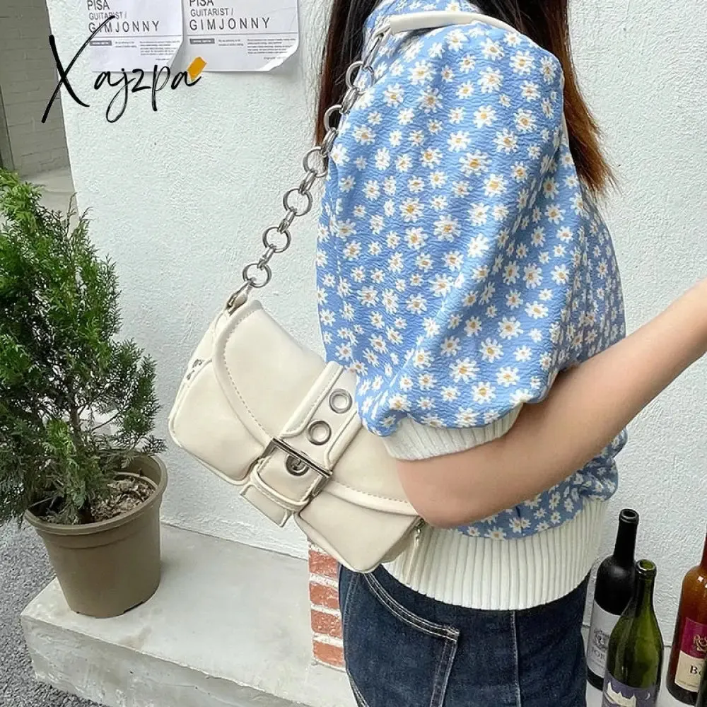 Xajzpa - Retro Women&#39;s Chain Small Shoulder Bag Solid Color PU Leather Ladies Underarm Bags Fashion Female Armpit Bag Tote Purse Handbags