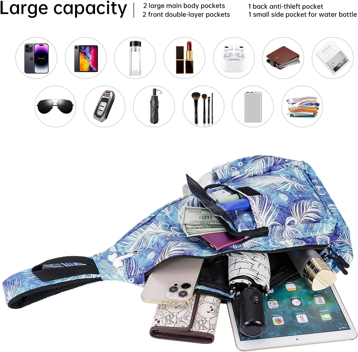 XEYOU Women's Sling Crossbody bag Casual Daypack Outdoor Travel Hiking Backpack for Cycling Walking Dog Hiking