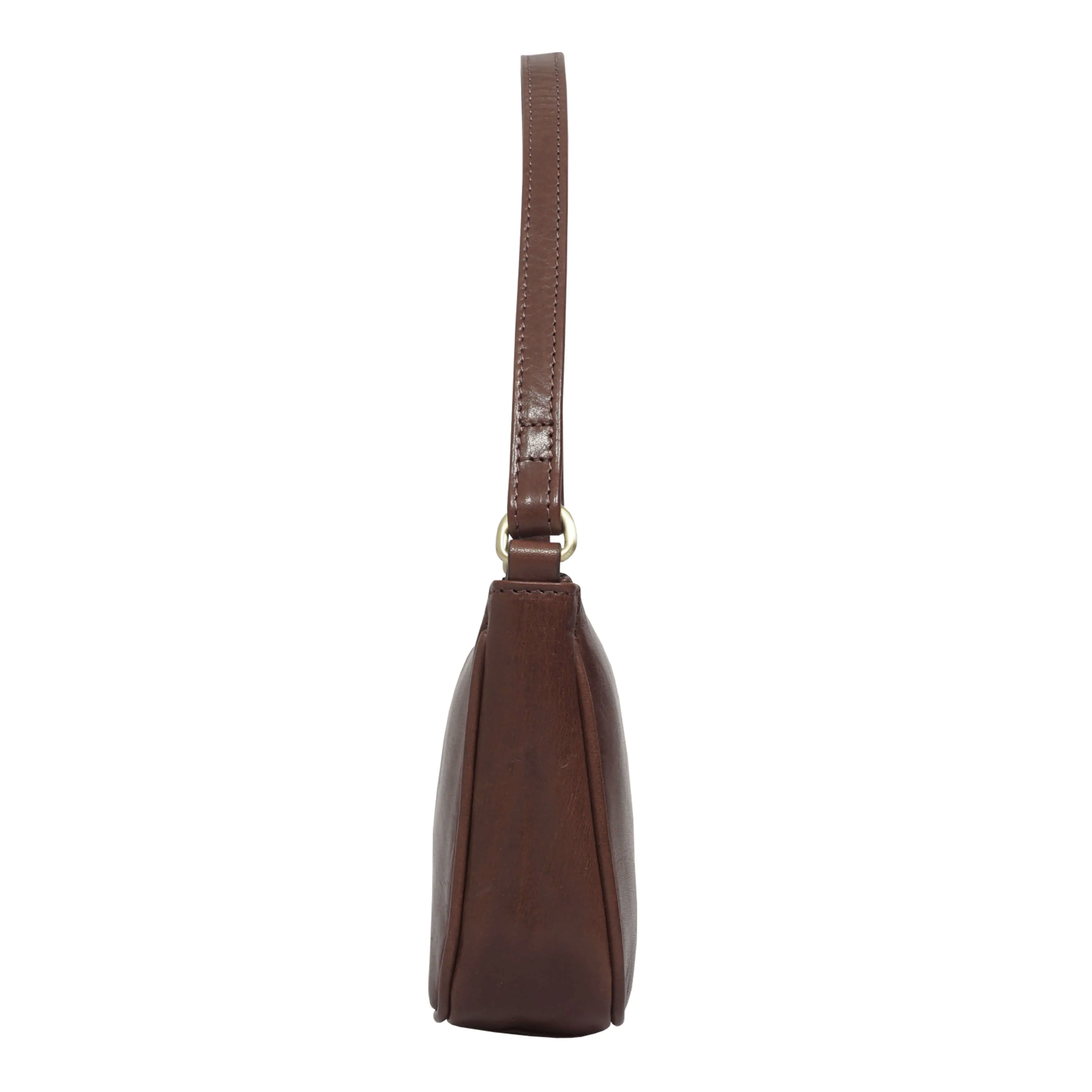 'ZARA' Brown Polished Real Leather Baguette Shoulder Bag